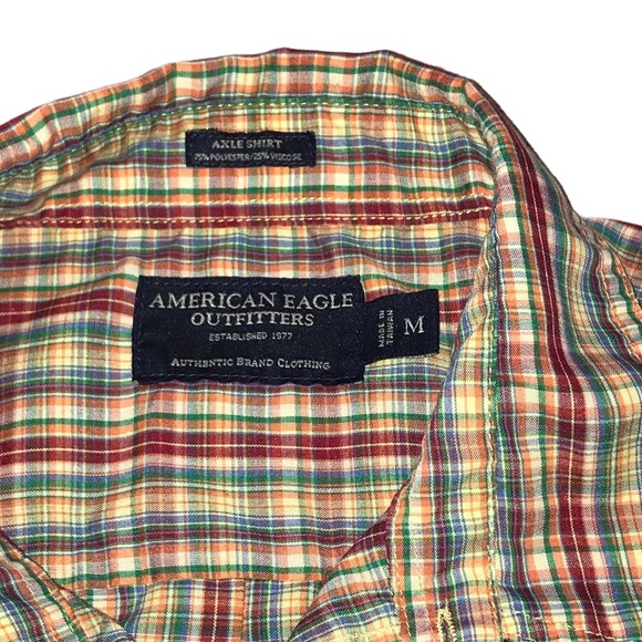 American Eagle Multi-Colored Plaid Button Down Axle Shirt - Men’s Medium - Picture 6 of 10